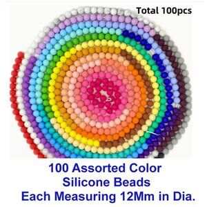 100 Assorted Color Silicone Beads, Each Measuring 12Mm in Diameter